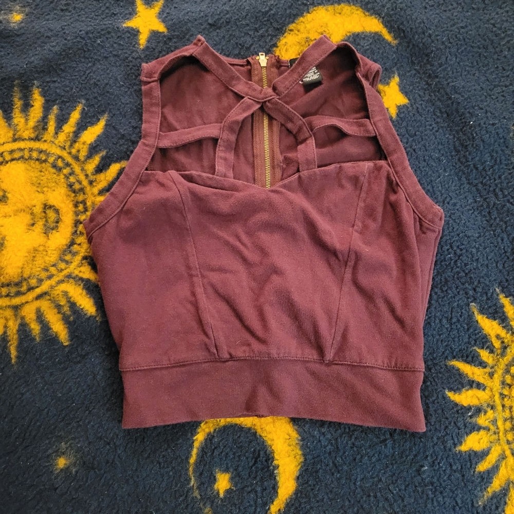 Cute & Flirty Plum Purple/Red Cut-Out Crop-Top